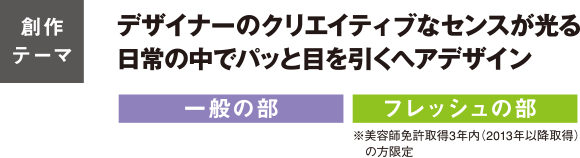 「創作テーマ」デザイナーのクリエイティブなセンスが光る日常の中でパッと目を引くヘアデザイン[一般の部][フレッシュの部]※美容師免許取得3年内（2013年以降取得）の方限定